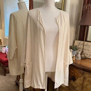 Elegant Cream Open-Front Cardigan 70% Rayon 30% Linen